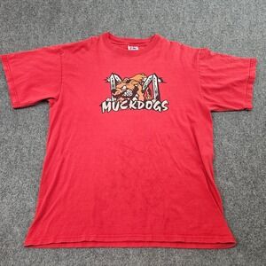 Y2K Batavia Muckdogs TShirt Mens XL Red Majestic MiLB Baseball Graphic Tee PGCBL